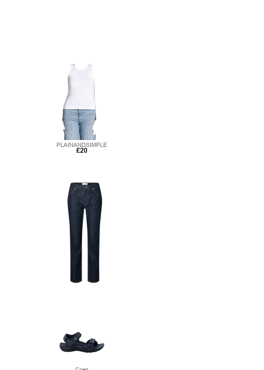 The complete outfit featuring PLAINANDSIMPLE Rib Racer Tank Top - XS / White