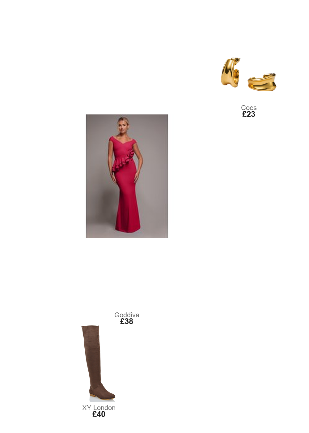The complete outfit featuring Goddiva Scuba Crepe Rose Frill Maxi Dress - Magenta by Goddiva