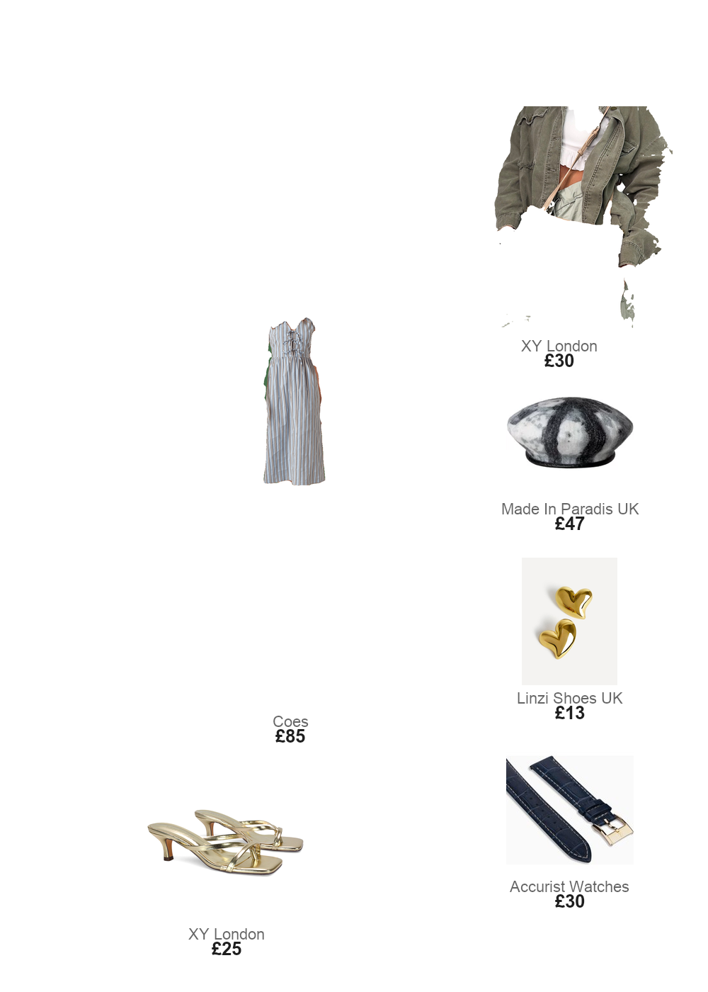 The complete outfit featuring Linzi Gold Wave Heart Stud Earrings