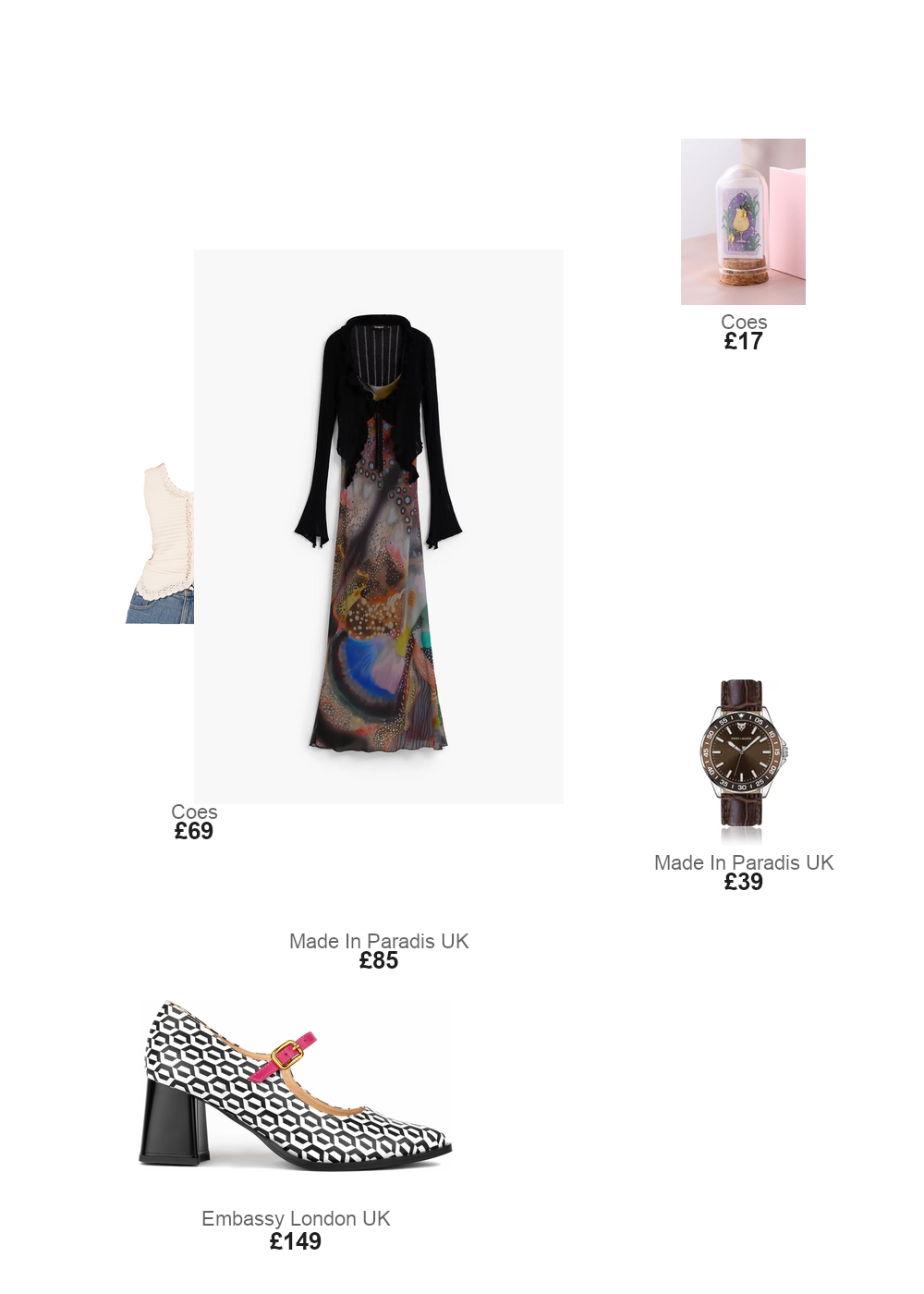 The complete outfit featuring Embassy London Hyde - Pink & Hexa Print - Women's Leather Mary Jane Pump