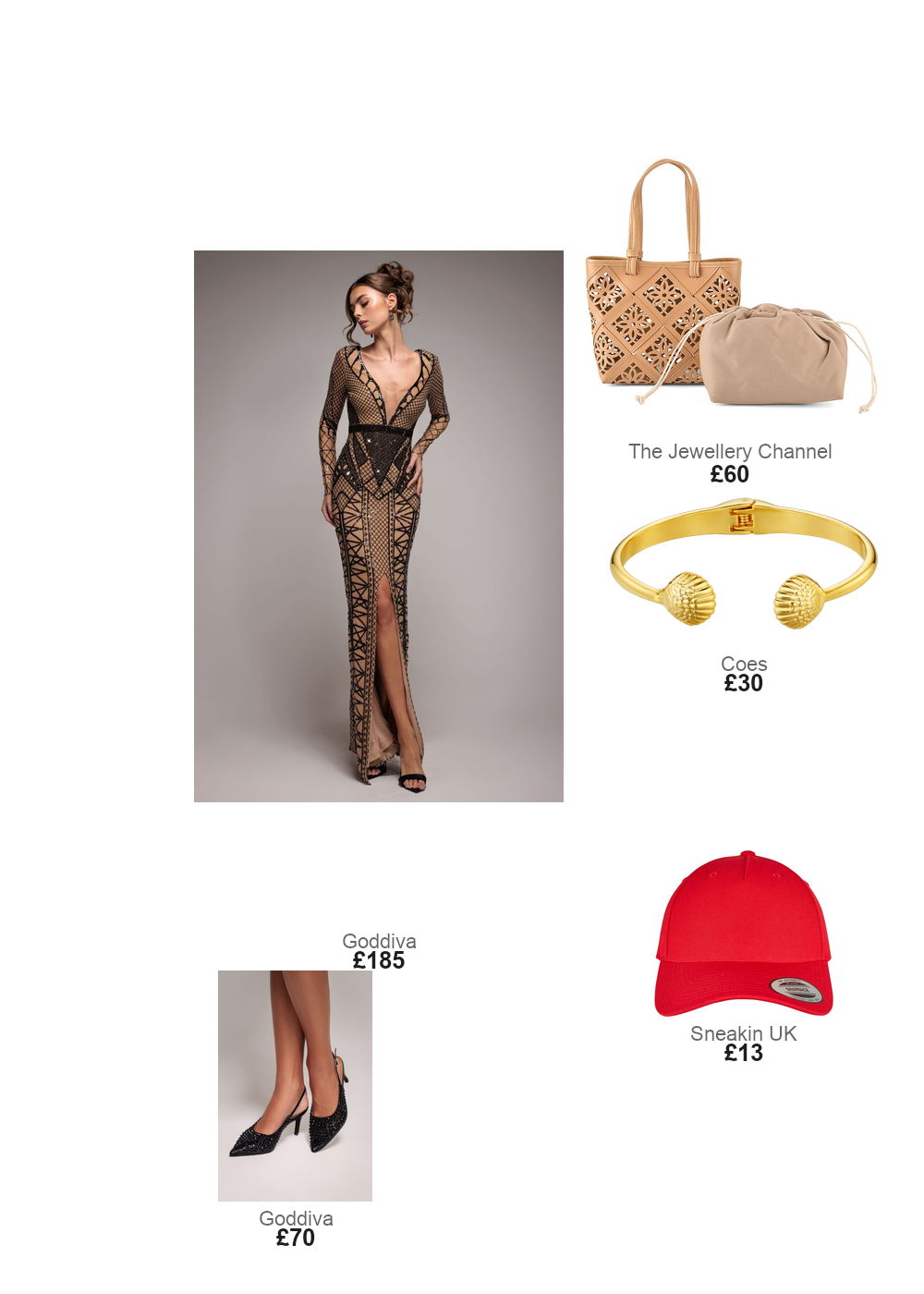 The complete outfit featuring Goddiva Goddiva Pearl Embellished Slingback Heeled Court Shoes - Black