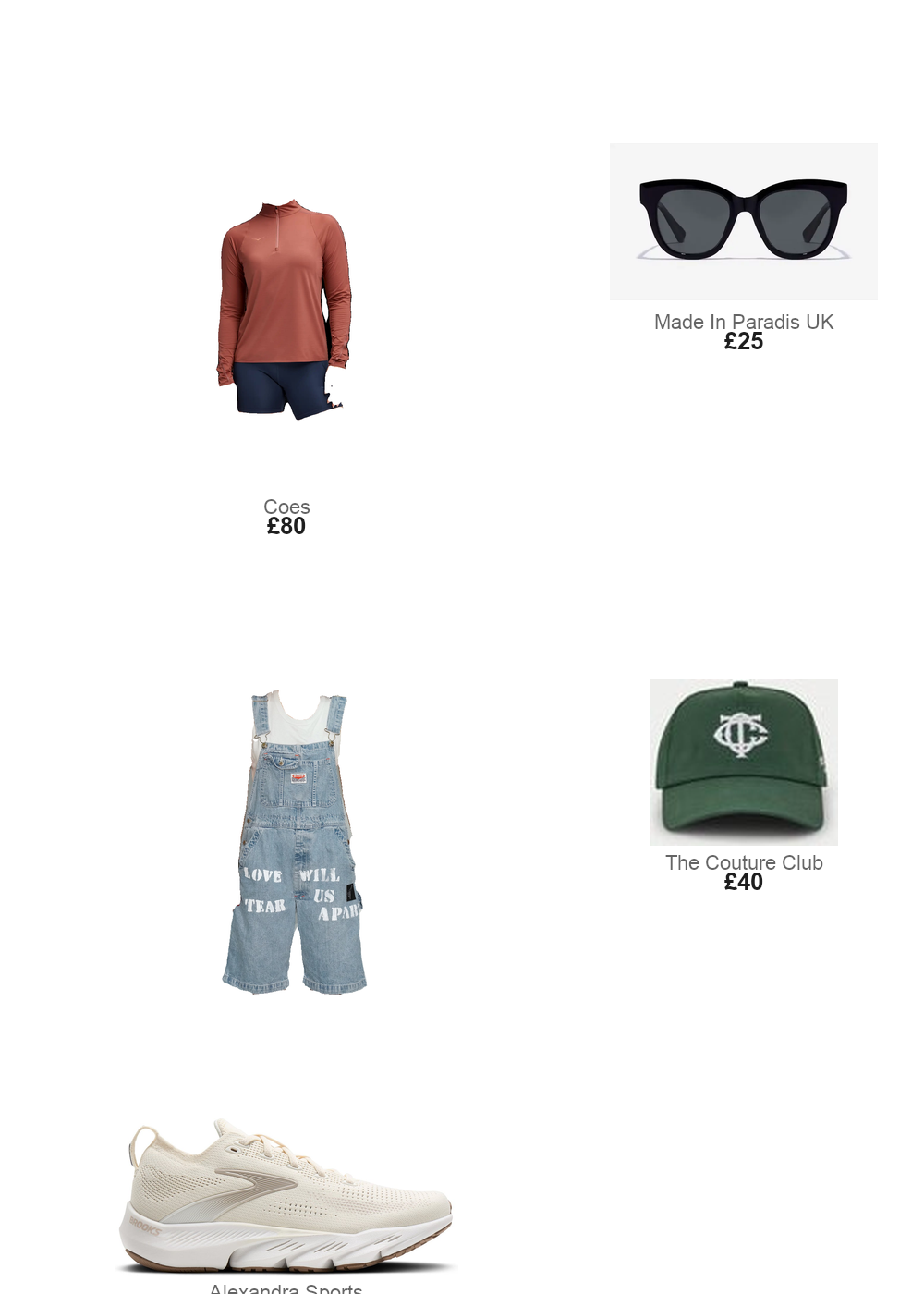 The complete outfit featuring STUART TREVOR 'Love Will Tear Us Apart' Dungaree Shorts