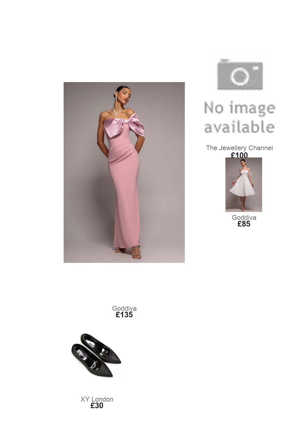 The complete outfit featuring Goddiva Goddiva Scuba & Polka Mesh Off The Shoulder Midi Dress - White