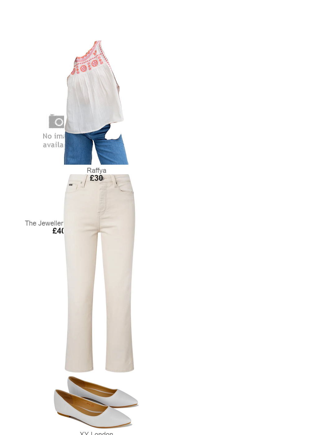 The complete outfit featuring Raffya Store Alma Sleeveless Embroidered Blouse In White - 8
