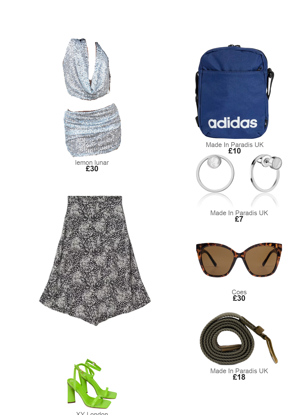 The complete outfit featuring 1 The Sequin Mini Skirt
