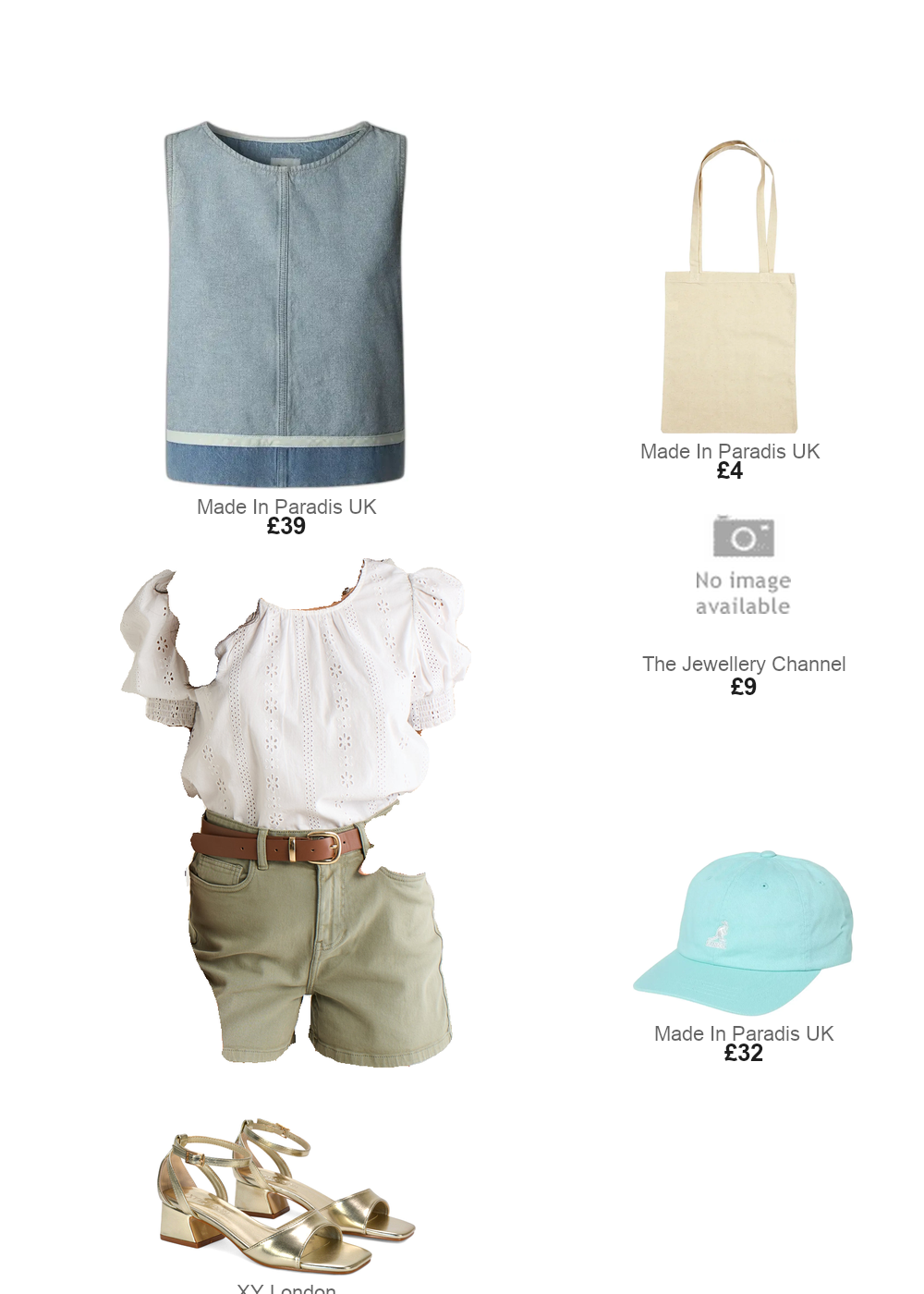 The complete outfit featuring Gini London Khaki Denim Shorts