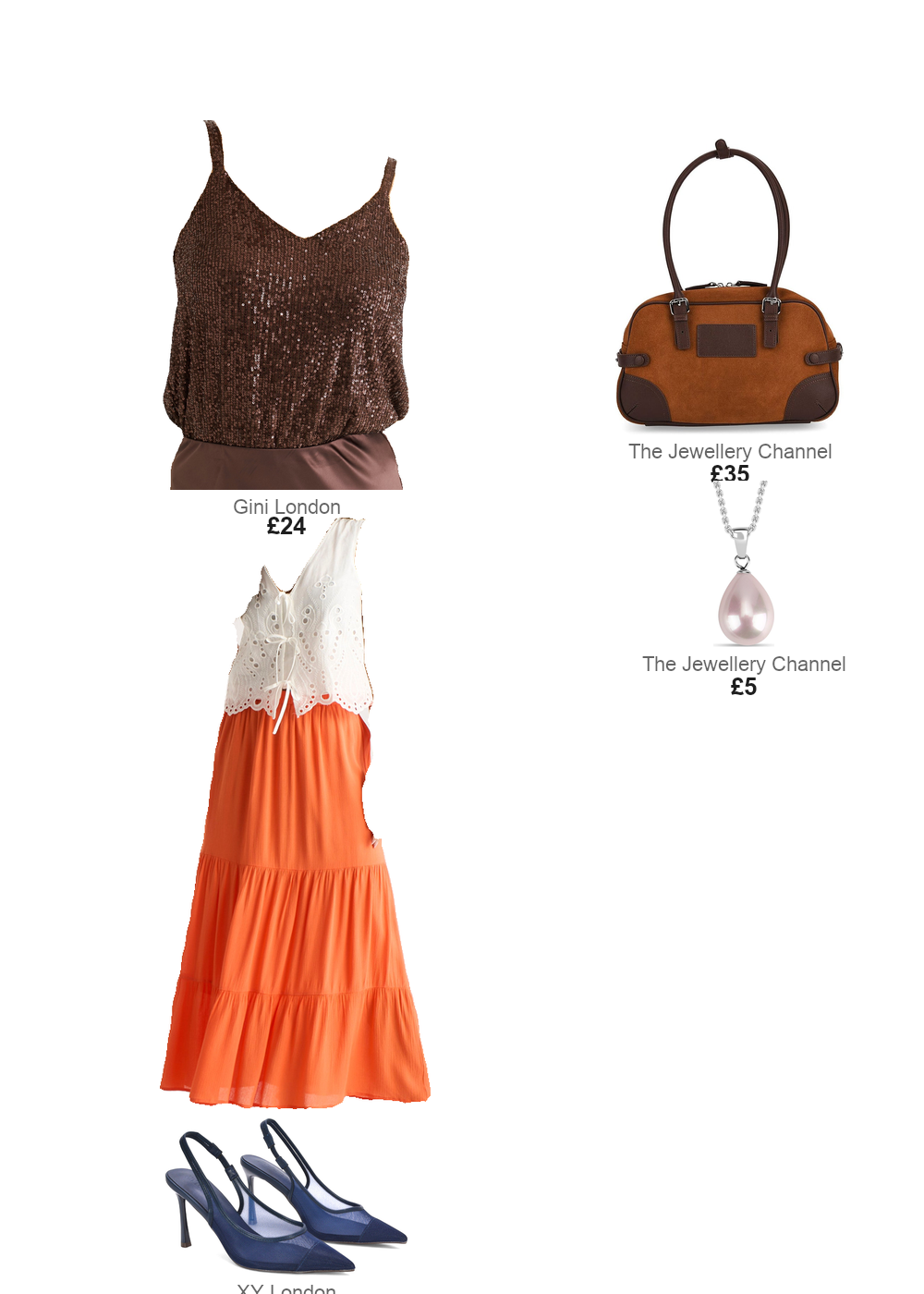 The complete outfit featuring Gini London Chocolate Sequin V Neck Cami Top