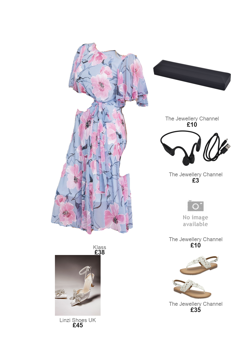 The complete outfit featuring Klass Klass Anna Rose Floral Print Wrap Midi Dress Sky/Blush Women's
