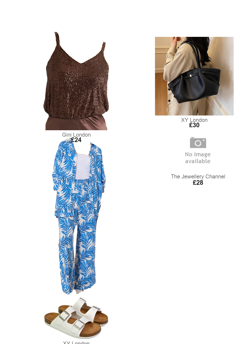 The complete outfit featuring Klass Klass Leaf Printed Wide Leg Pull On Trousers White/Blue Women's