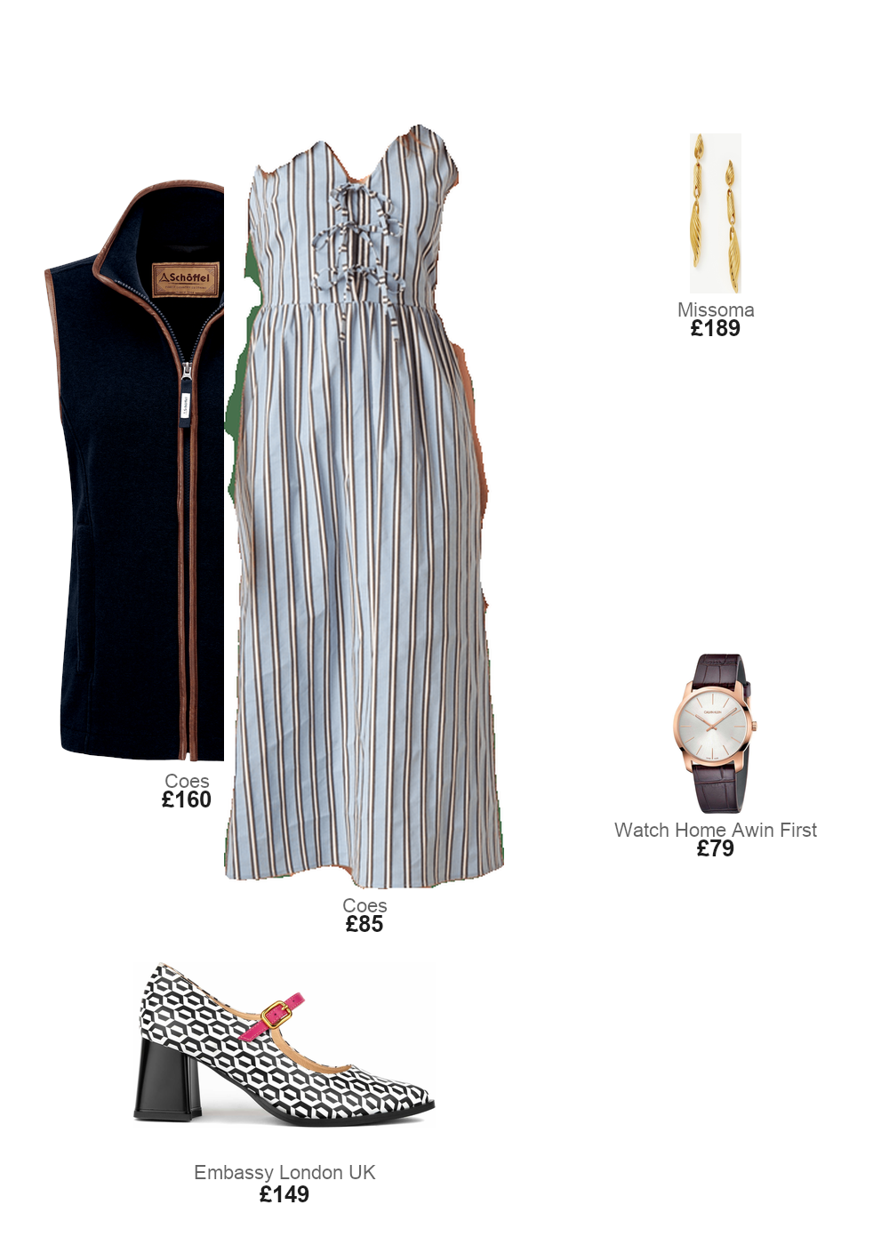 The complete outfit featuring Missoma Limited Edition Wavy Ridge Triple Drop Earrings