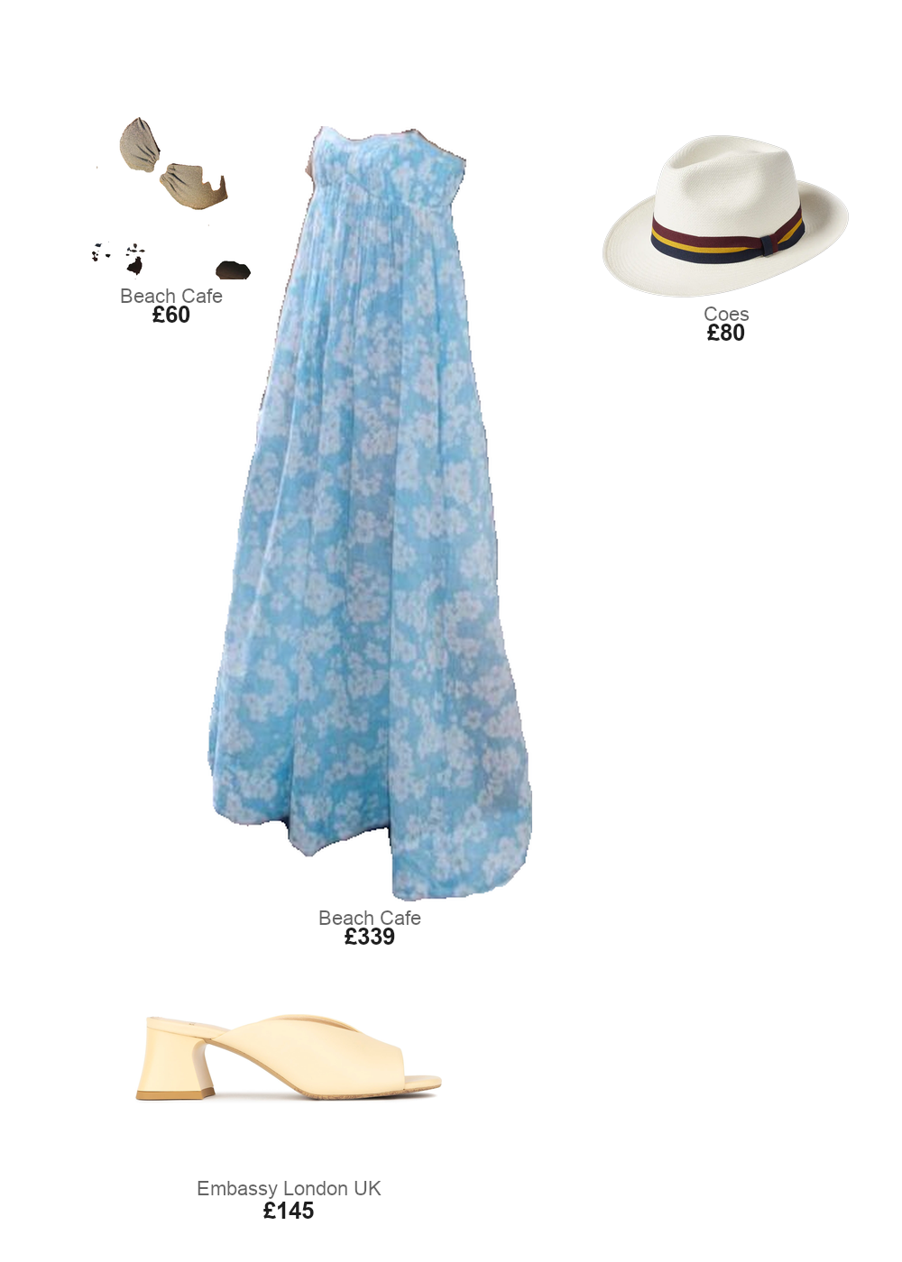 The complete outfit featuring Away That Day Acapulco Bikini Top Ice Blue Lurex