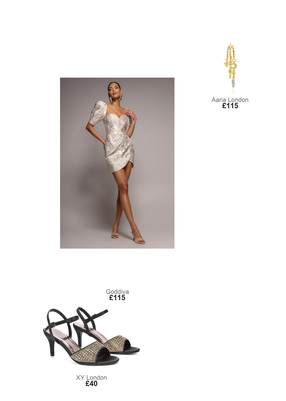 The complete outfit featuring Goddiva Goddiva Puff Sleeve Sweetheart Mini Dress - Cream