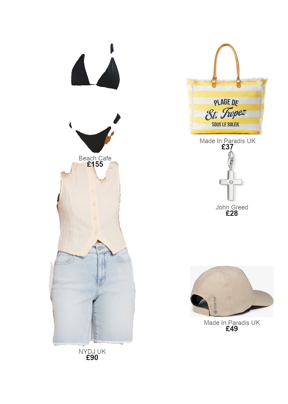 The complete outfit featuring Away That Day Mallorca Bikini Black