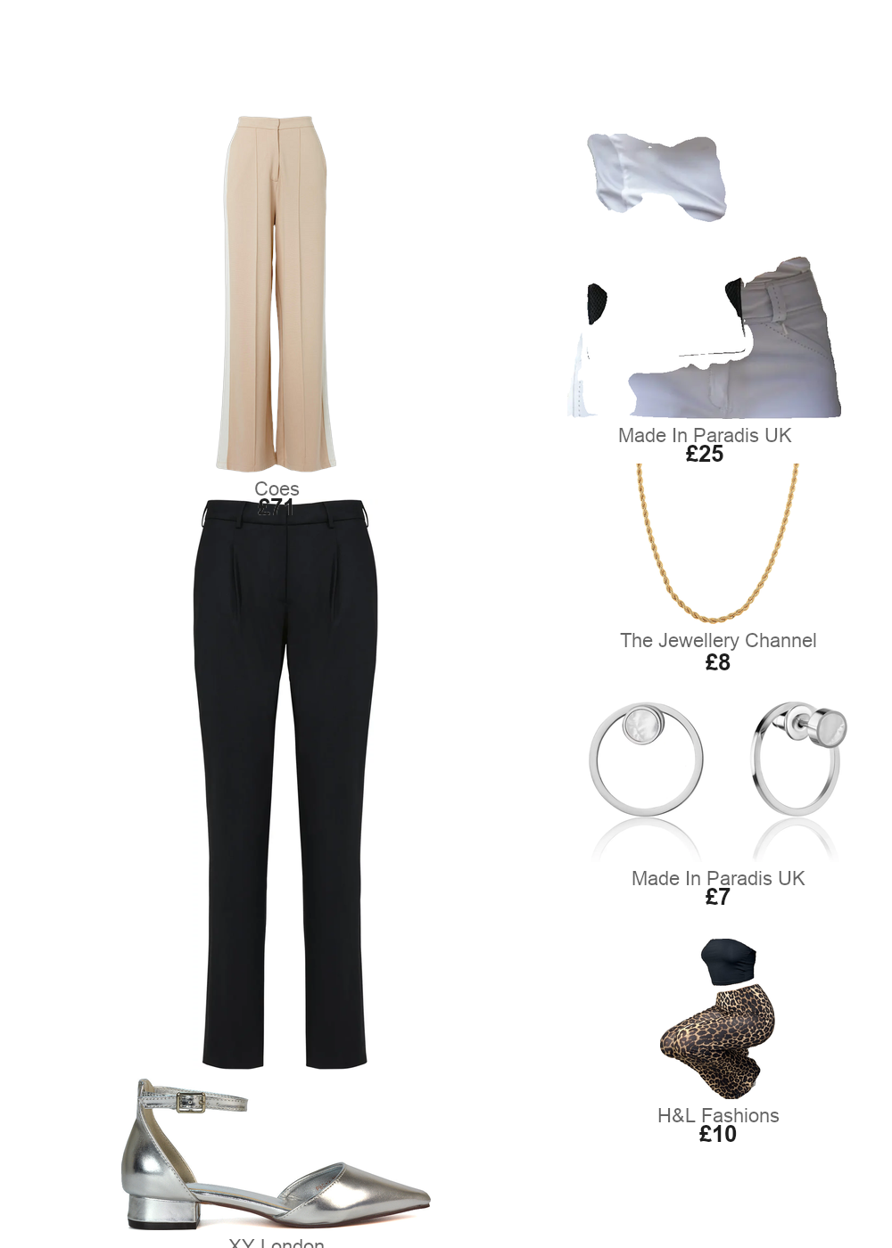 The complete outfit featuring xylondon Robyn Pointed Toe Low Heel Strappy Court Shoes in Silver Metallic - Silver / UK 8 | EU 41 | US 10