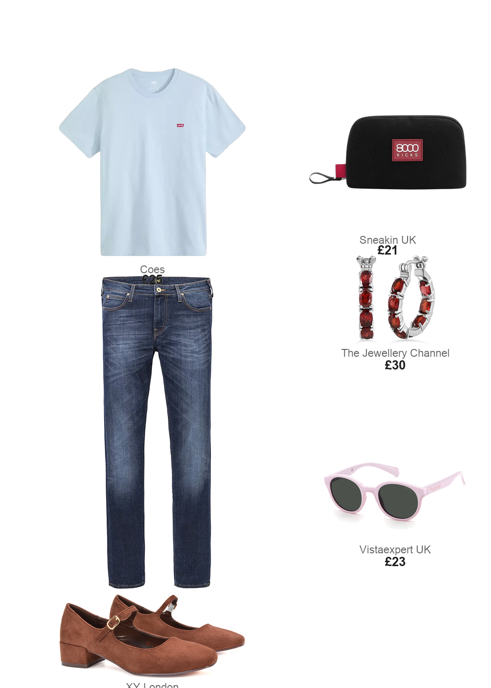 The complete outfit featuring TJC Red Garnet Inside-Out Hoop Earrings in Stainless Steel 7.78 Ct