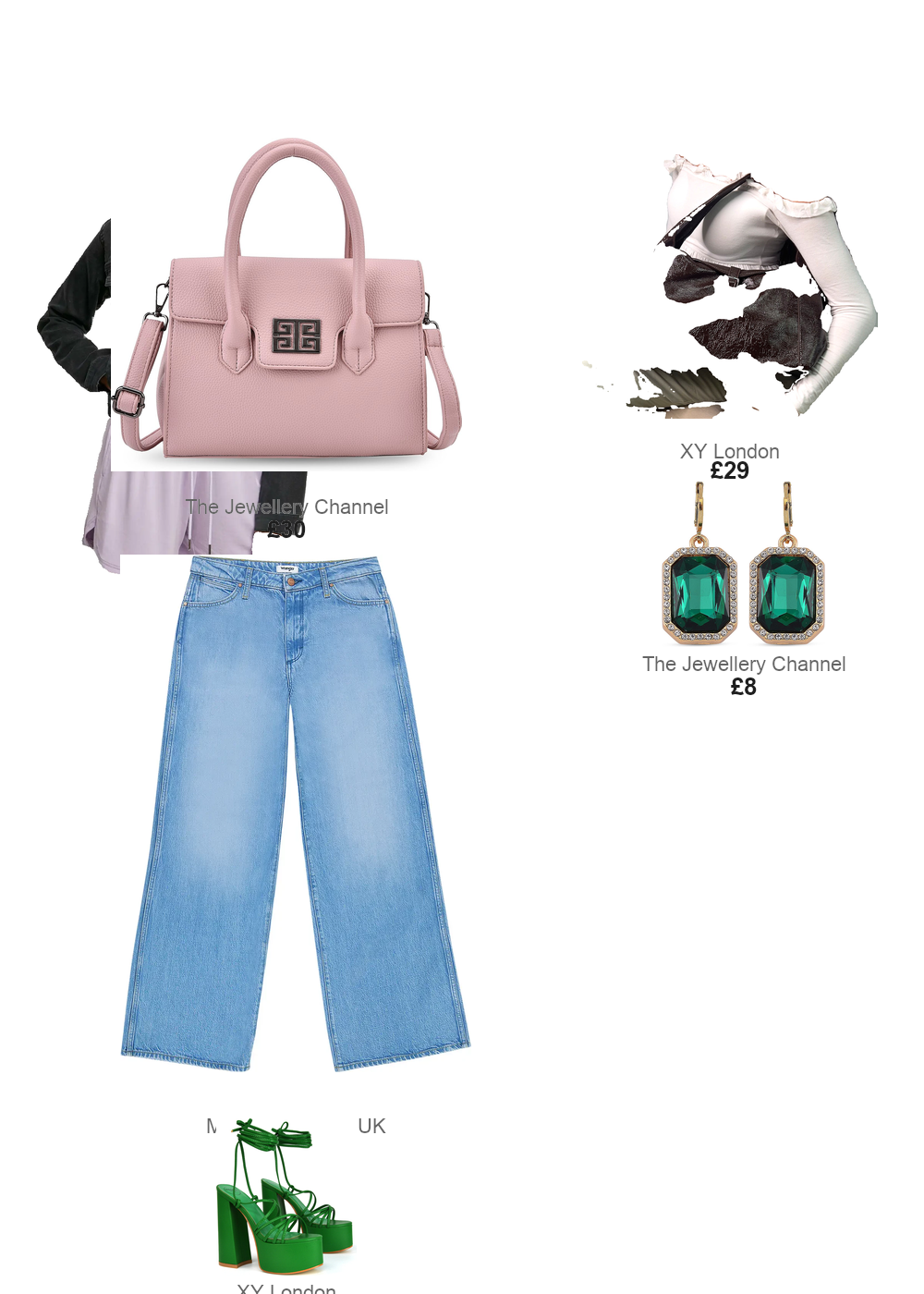 The complete outfit featuring TJC Stylish Rectangular Crossbody Bag with Top Handle - Light Mauve