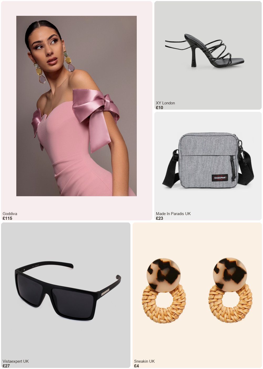 The complete outfit featuring Goddiva Goddiva Satin Bow Bardot Sheath Maxi Dress - Blush Pink