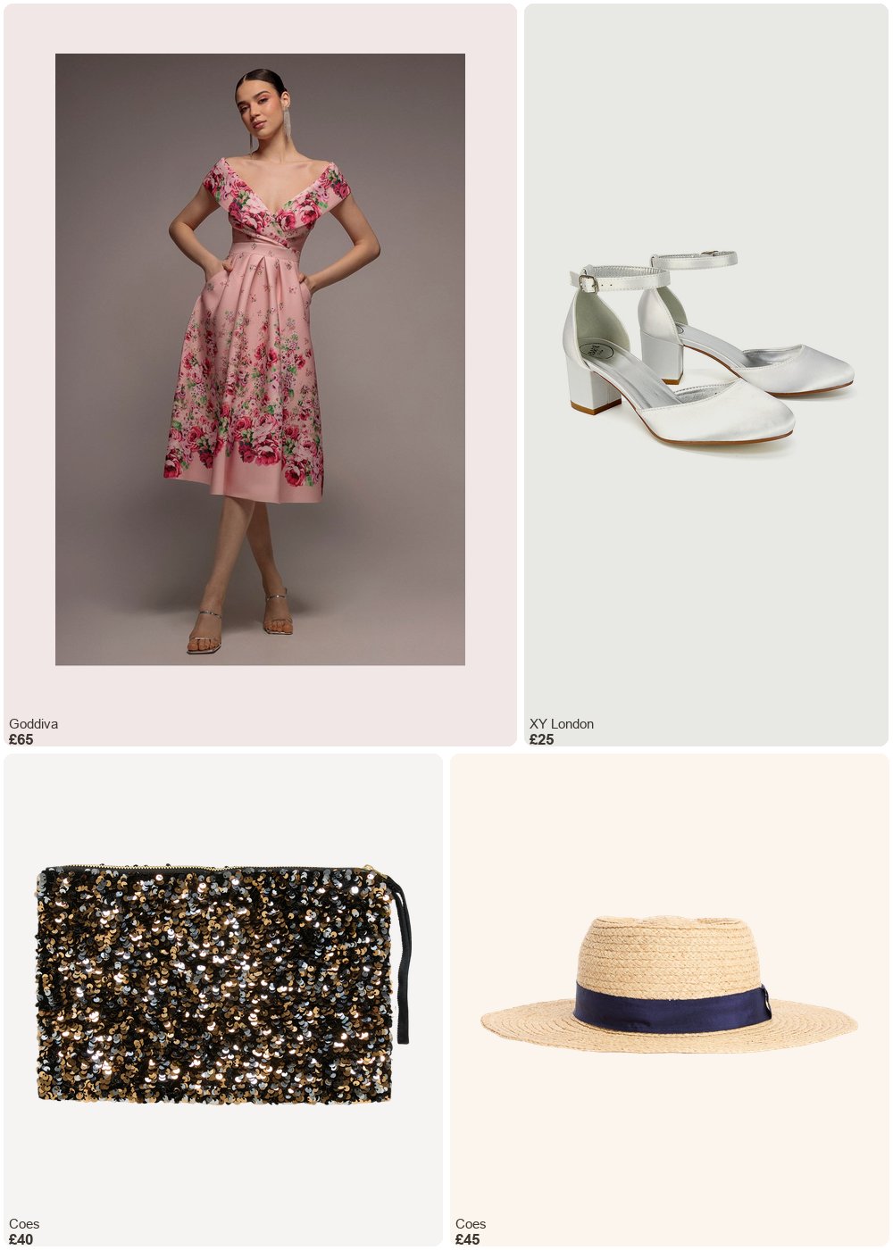 The complete outfit featuring Goddiva Goddiva Bardot Floral Print A-Line Scuba Foam Midi Dress - Blush