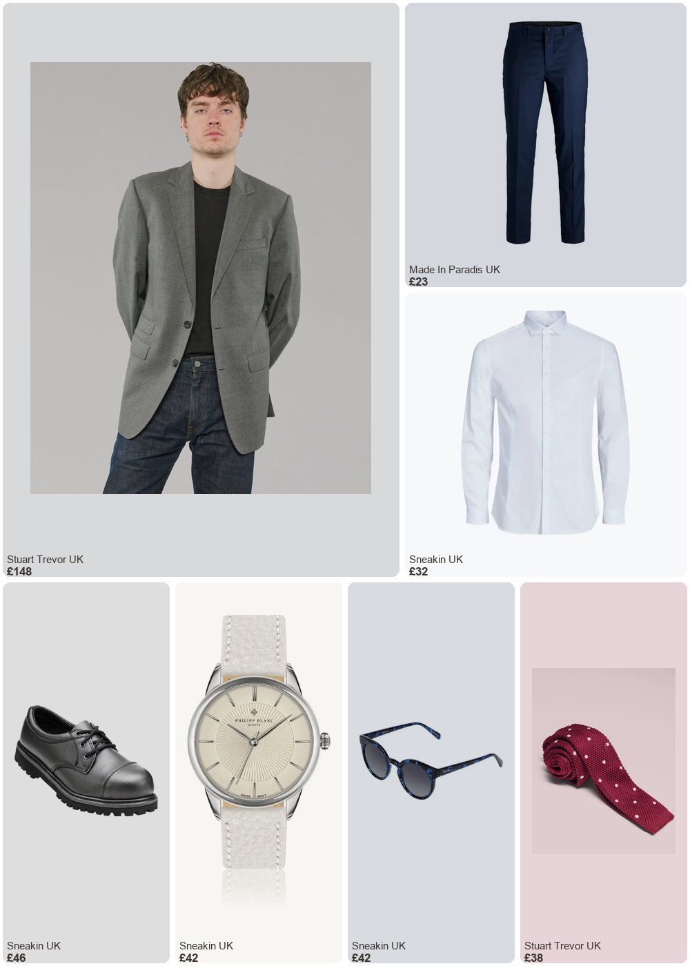The complete outfit featuring STUART TREVOR Vintage Suit Jacket in Grey