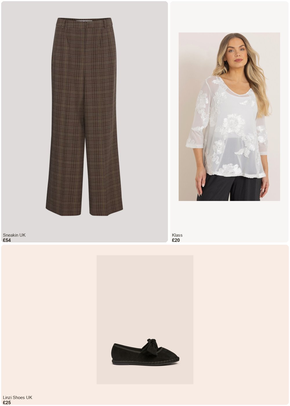 The complete outfit featuring Klass Klass V Neck Floral Mesh Top Ivory Women's