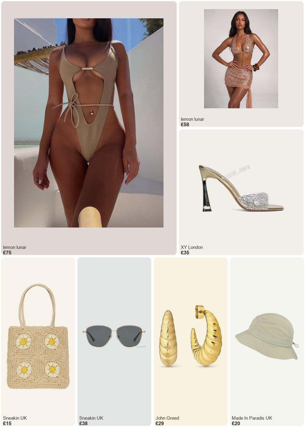 The complete outfit featuring 1 THE JAY HIGH RISE SWIMSUIT BEIGE BANDAGE DIAMANTE DETAILS