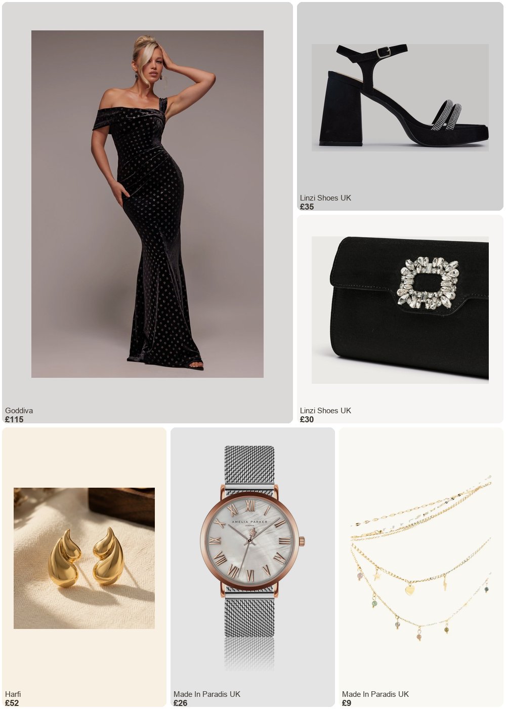 The complete outfit featuring Goddiva Goddiva Glitter Polka Dot Velvet One Shoulder Maxi Dress - Black