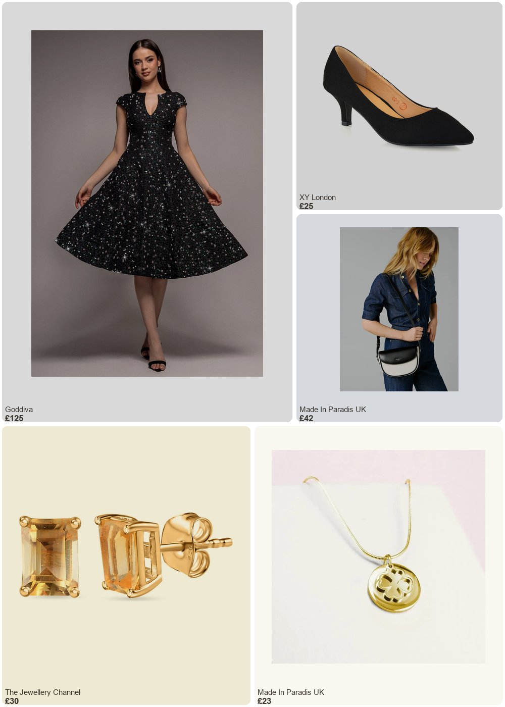 The complete outfit featuring Goddiva Goddiva Bead Embellished Jacquard A Line Midi Dress - Black