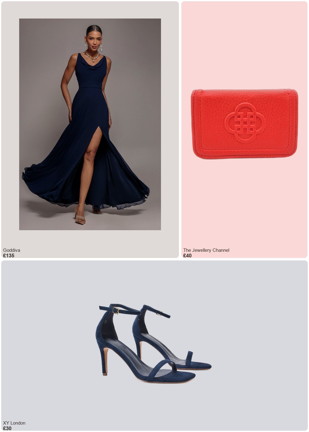 The complete outfit featuring Goddiva Goddiva Chiffon Cowl Twisted Rope Strap Lace-up Flared Maxi Dress - Navy Blue