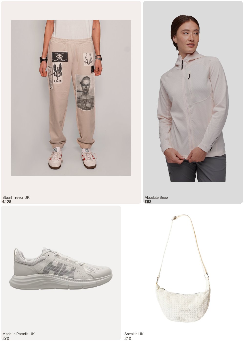 The complete outfit featuring STUART TREVOR Multi-patch Jogger Pants in Ecru