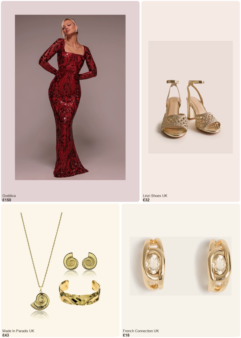 The complete outfit featuring Goddiva Goddiva Sequin Square Neck Maxi With Scallop Hem - Red