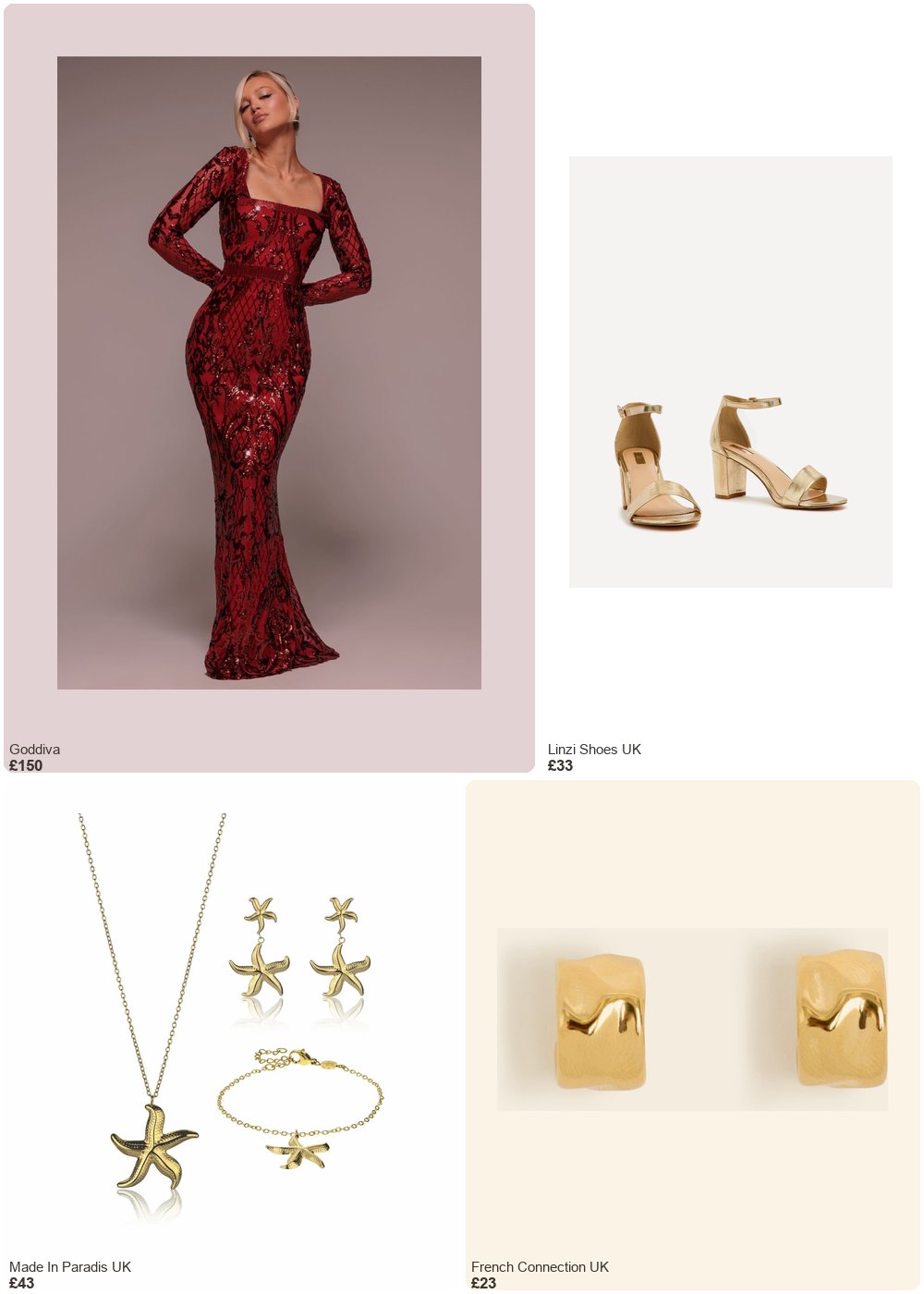 The complete outfit featuring Goddiva Goddiva Sequin Square Neck Maxi With Scallop Hem - Red