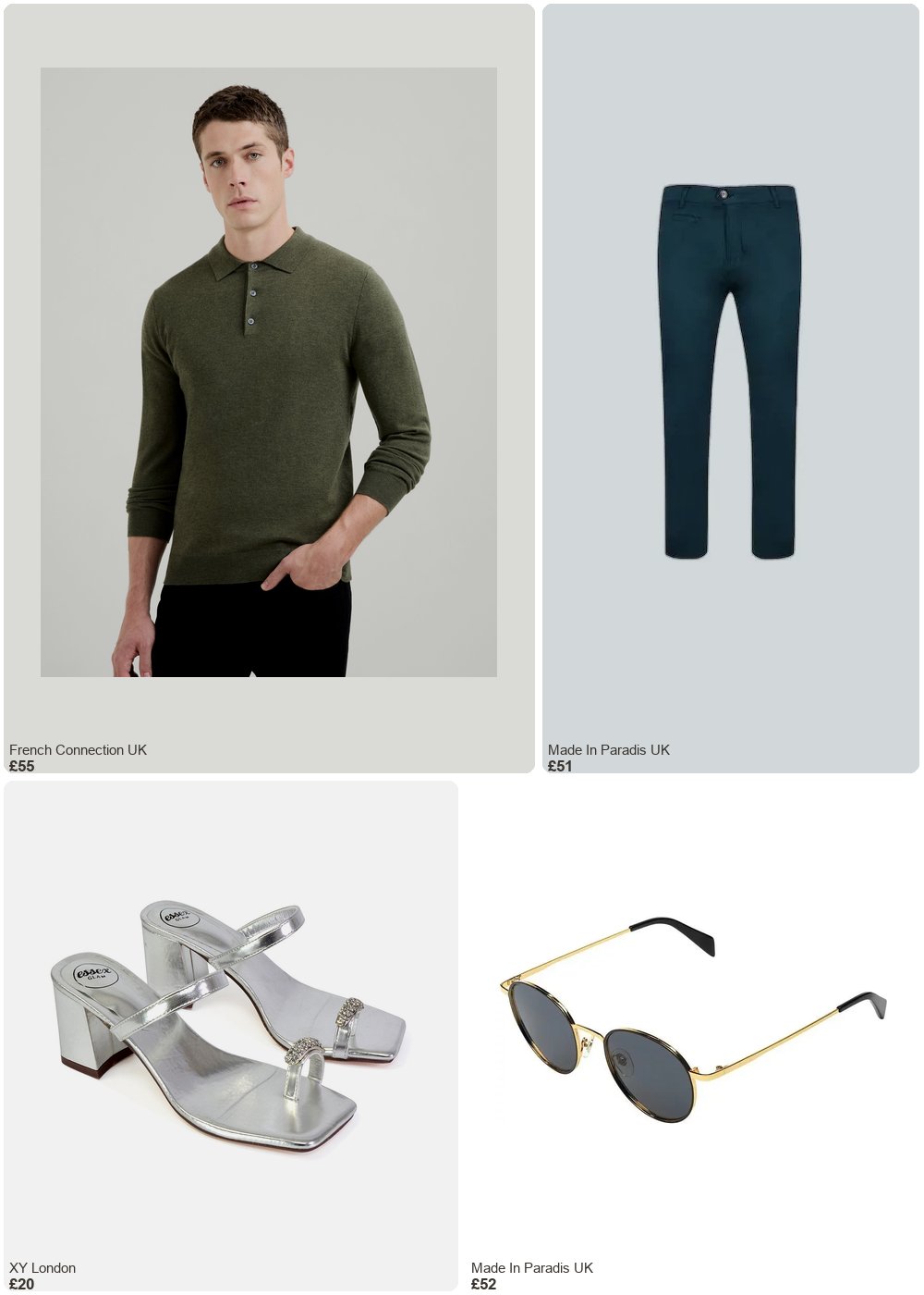 The complete outfit featuring French Connection 3 Button Long Sleeve Knit Polo Shirt Olive Green