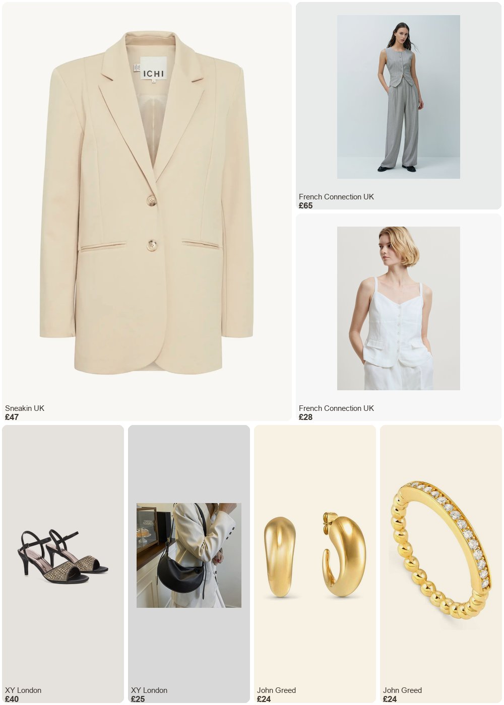 The complete outfit featuring French Connection Cooper Linen Tailored Button Front White Cami Top Summer White