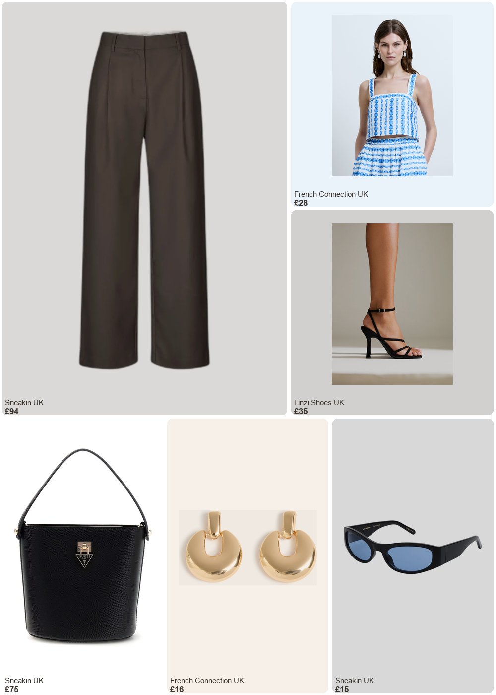 The complete outfit featuring French Connection Structured Taffeta Blue Shell Print Top True Blue White