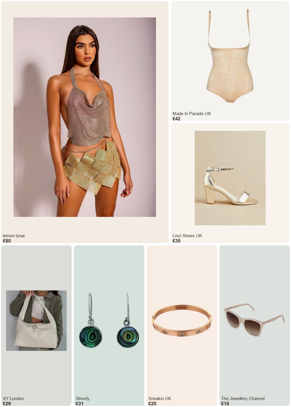 The complete outfit featuring THE MOL DIAMANTE SKIRT GOLD