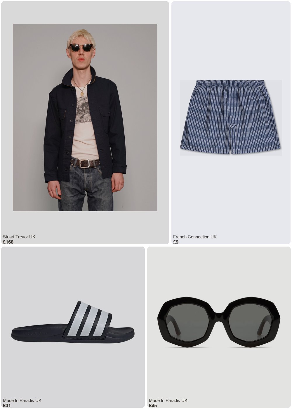 The complete outfit featuring French Connection Decker Swim Shorts Marine Blue/Ecru