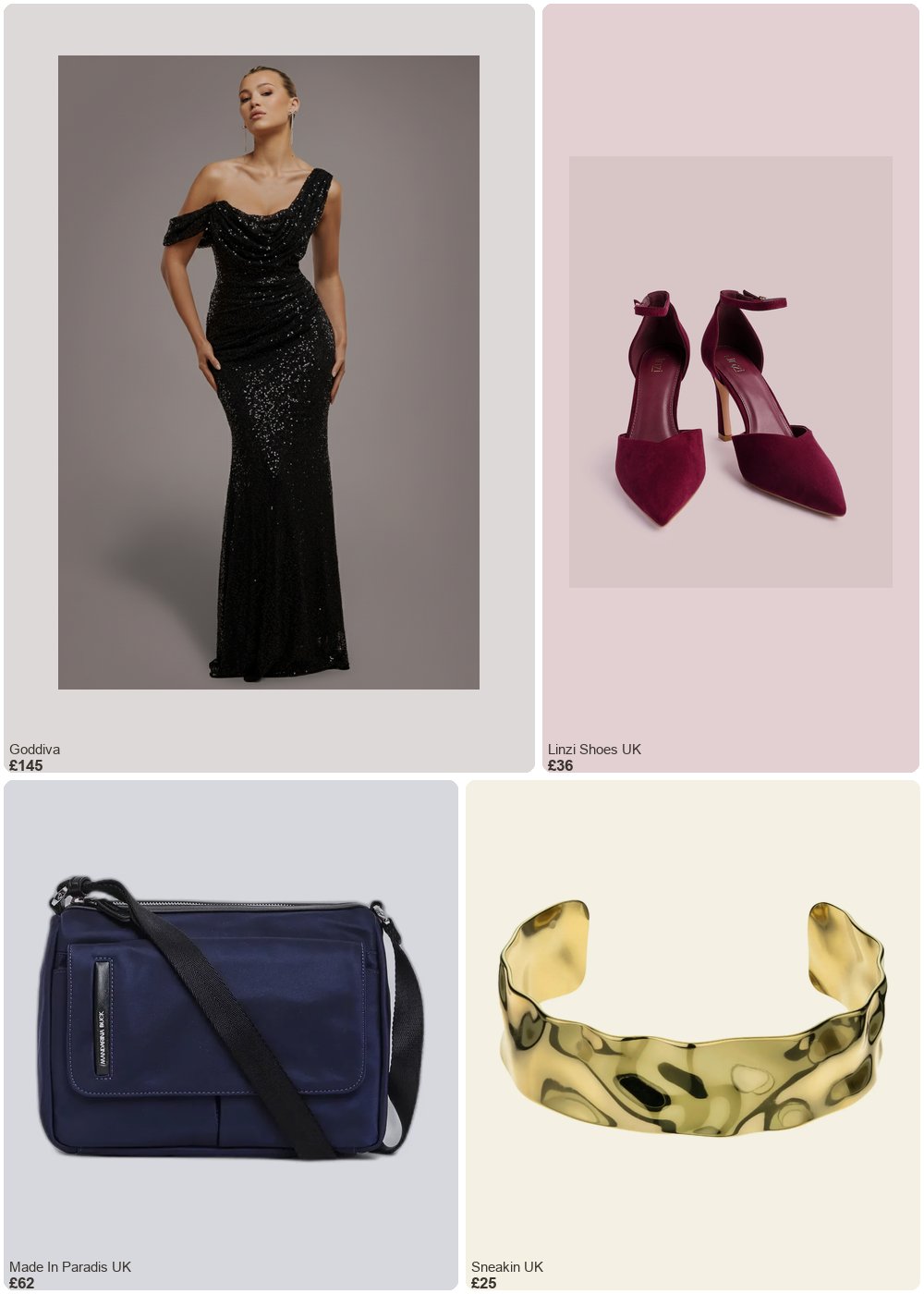The complete outfit featuring Goddiva Goddiva Sequin Cowl One Shoulder Maxi Dress - Black