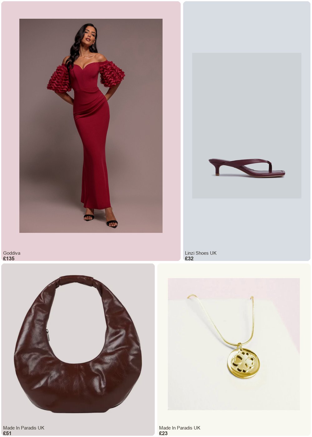 The complete outfit featuring Linzi Linzi Shoes - Burgundy Faux Leather Toe Post Kitten Heel- 7