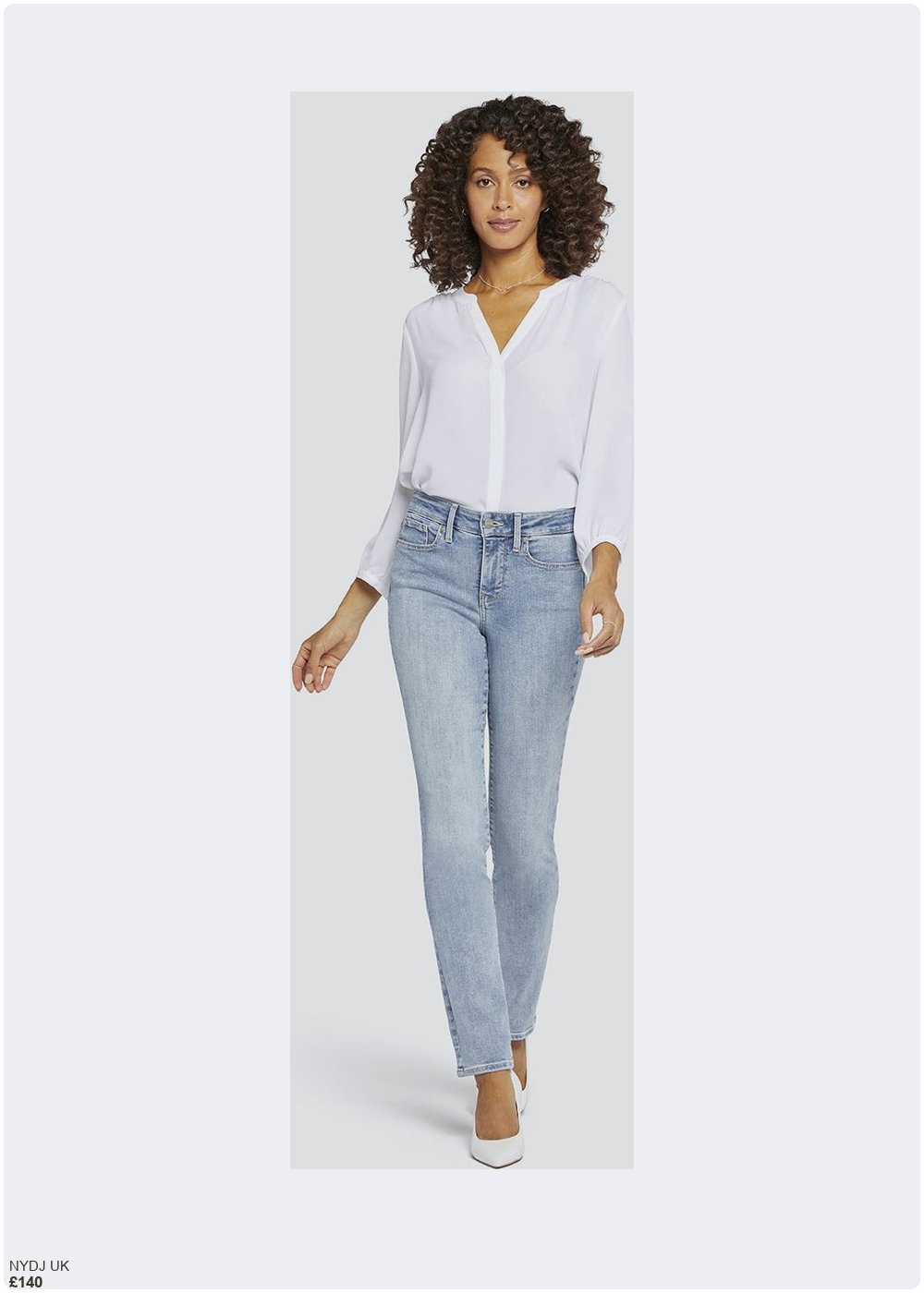 The complete outfit featuring Nydj Sheri Slim Jeans Light Blue Premium Denim | Haley