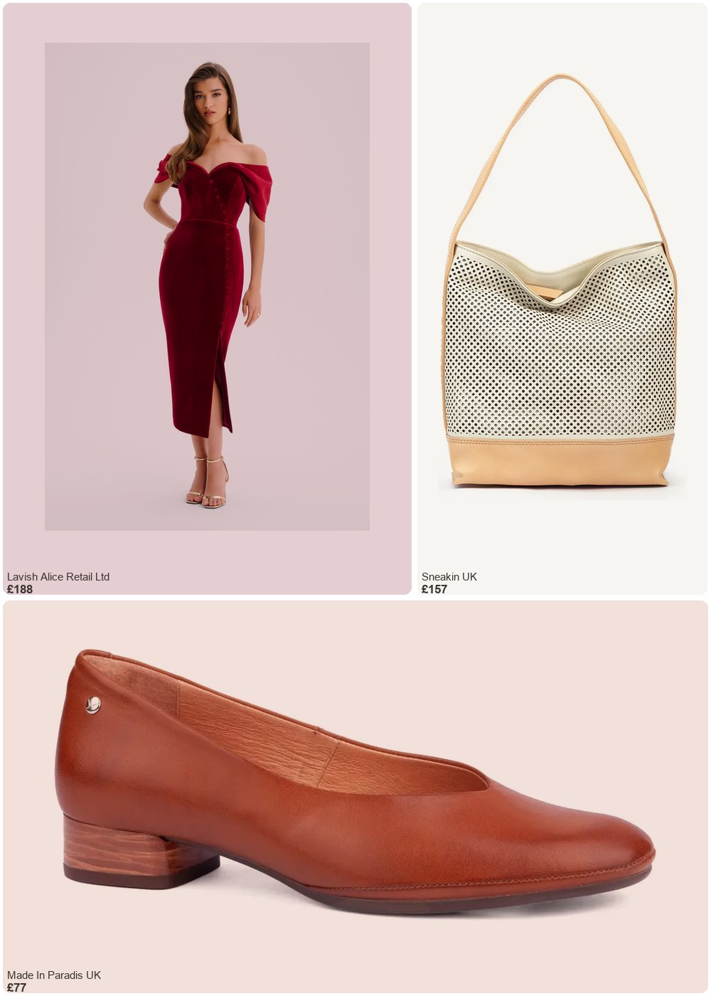 The complete outfit featuring Lavish Alice Lavish Alice NOELLE Velvet Satin Mix Bardot Midi Dress In Burgundy UK 6