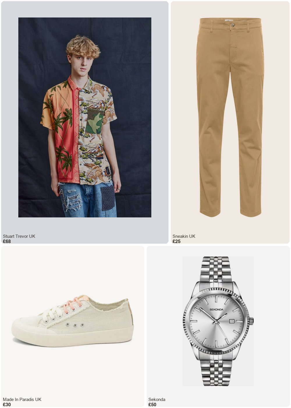 The complete outfit featuring STUART TREVOR 50/50 Hawaiian Shirt - Camo Palms