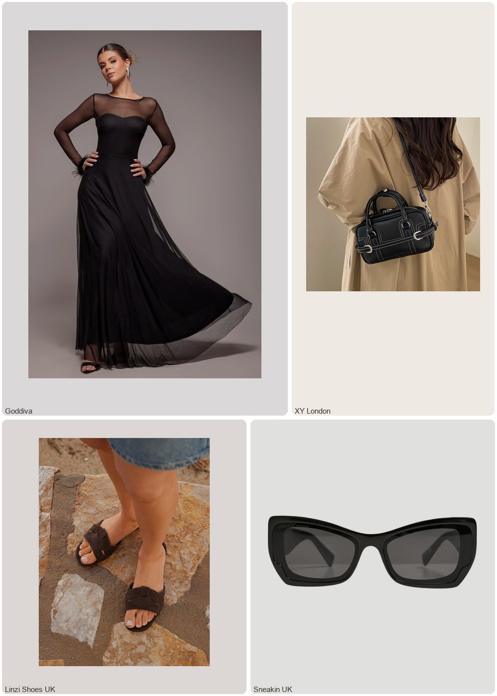 The complete outfit featuring Goddiva Goddiva Dobby Mesh Feather Sleeve Hem Maxi Dress - Black
