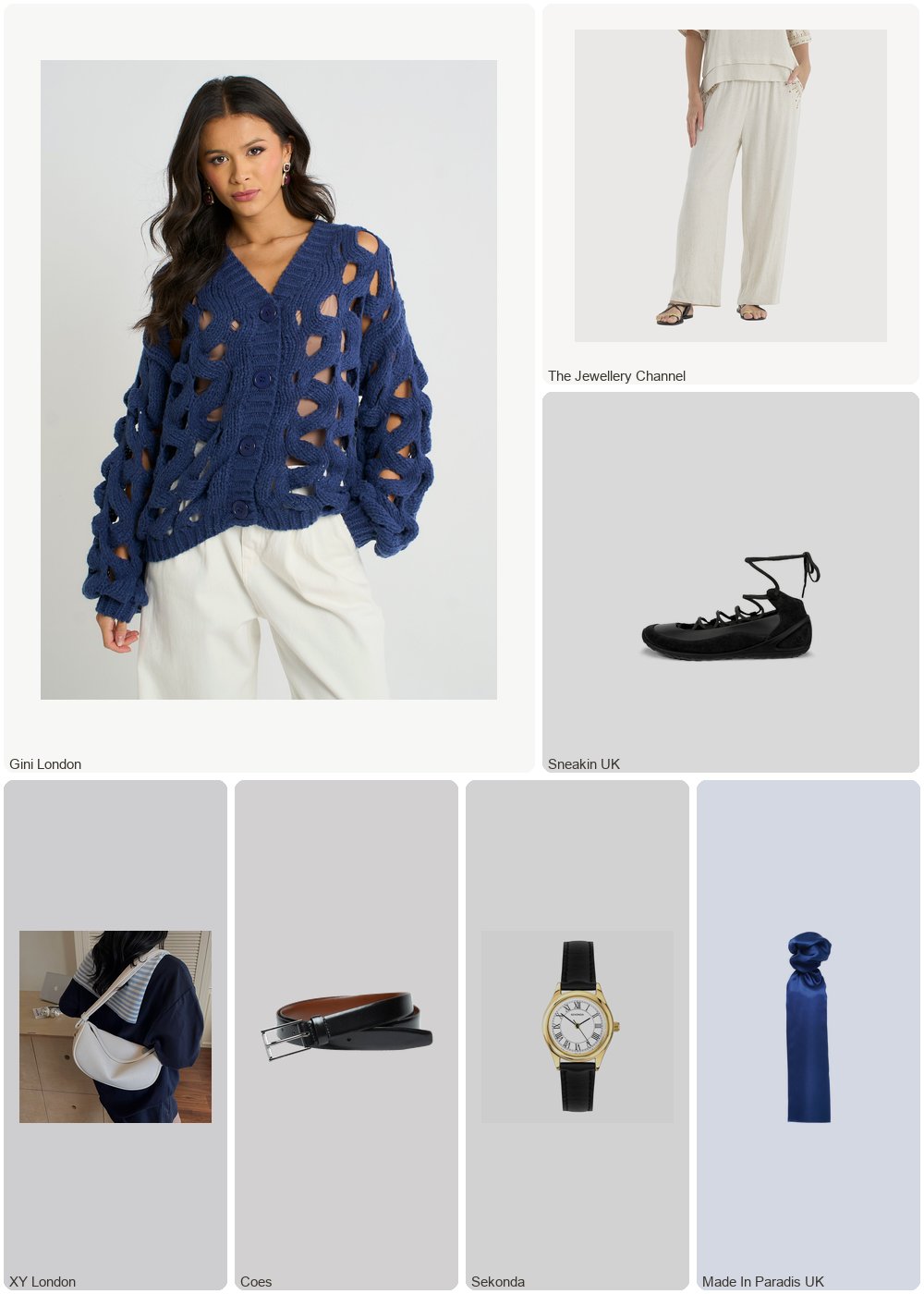 The complete outfit featuring Gini London Navy Hollow Chunky Knit Cardigan