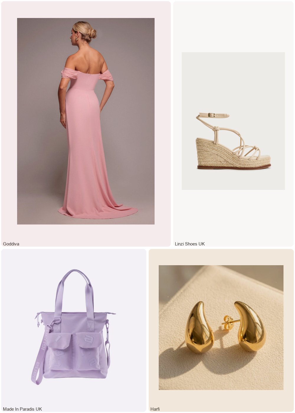 The complete outfit featuring Goddiva Goddiva Off The Shoulder Draped Sleeve Maxi Dress With Diamante Neckline - Blush Pink