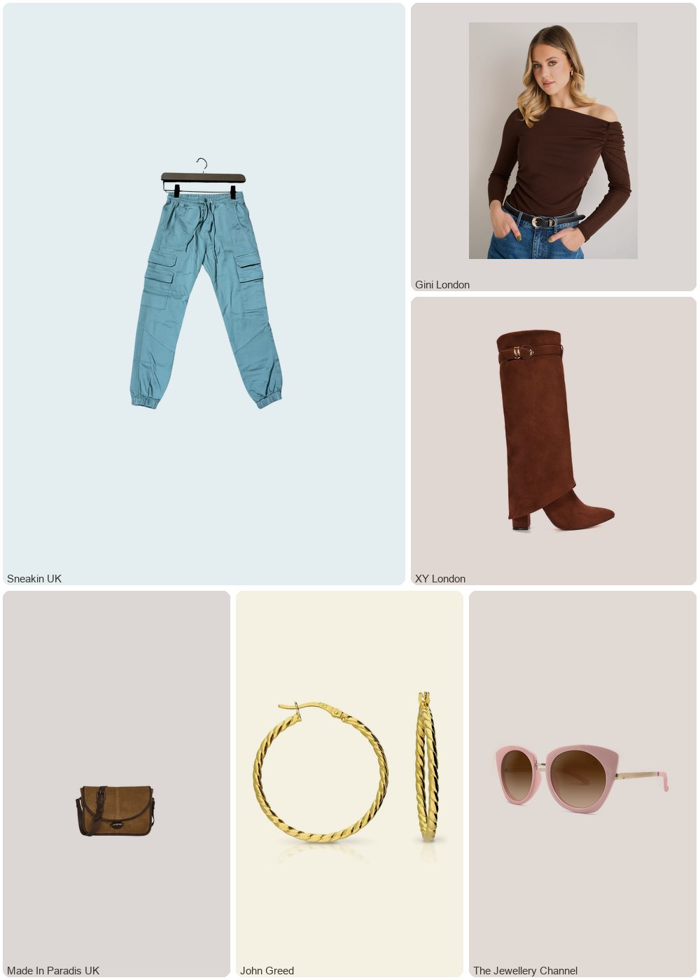 The complete outfit featuring Gini London Chocolate Jersey Slash Neck Long Sleeve Top