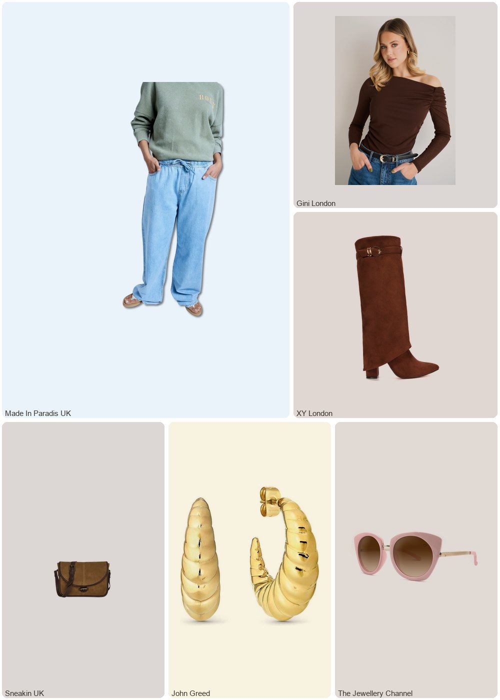 The complete outfit featuring Gini London Chocolate Jersey Slash Neck Long Sleeve Top