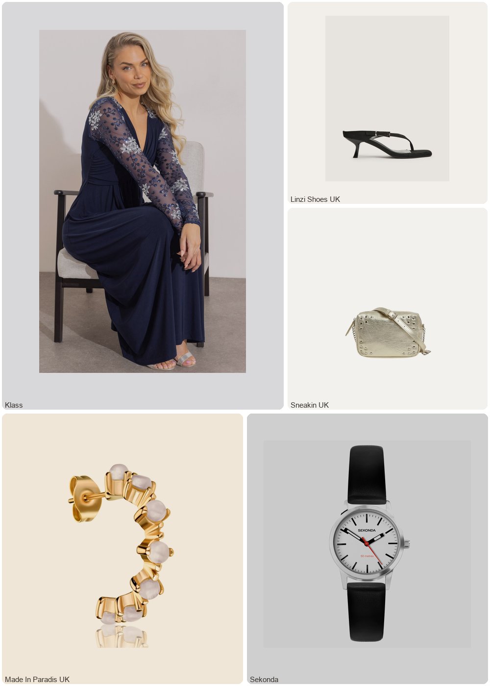 The complete outfit featuring Klass Klass Embellished Long Sleeve Maxi Dress Midnight/Silver Women's