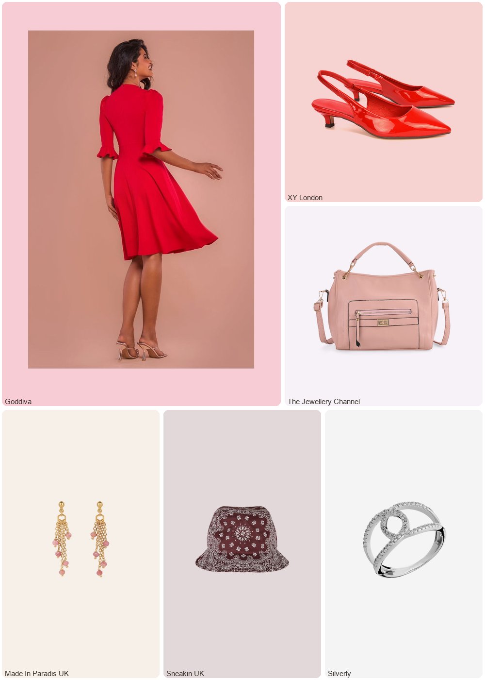 The complete outfit featuring xylondon Jenny Pointed Toe Slingback Strappy Kitten Court Heels in Brown Patent - Red / UK 5 | EU 38 | US 7