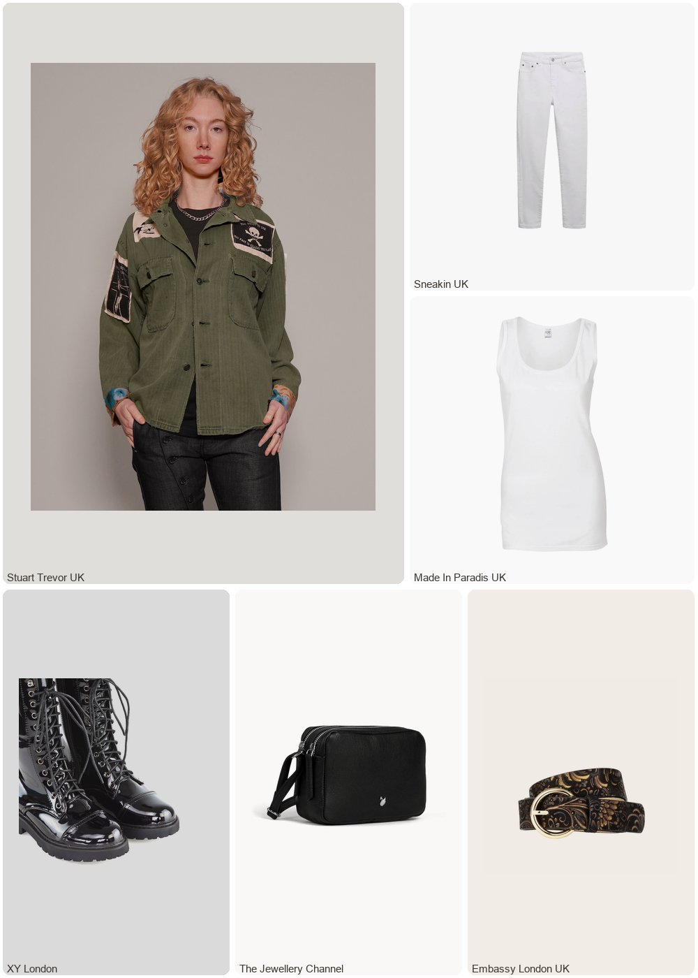 The complete outfit featuring STUART TREVOR Women's 'Saint' Patched Field Shirt
