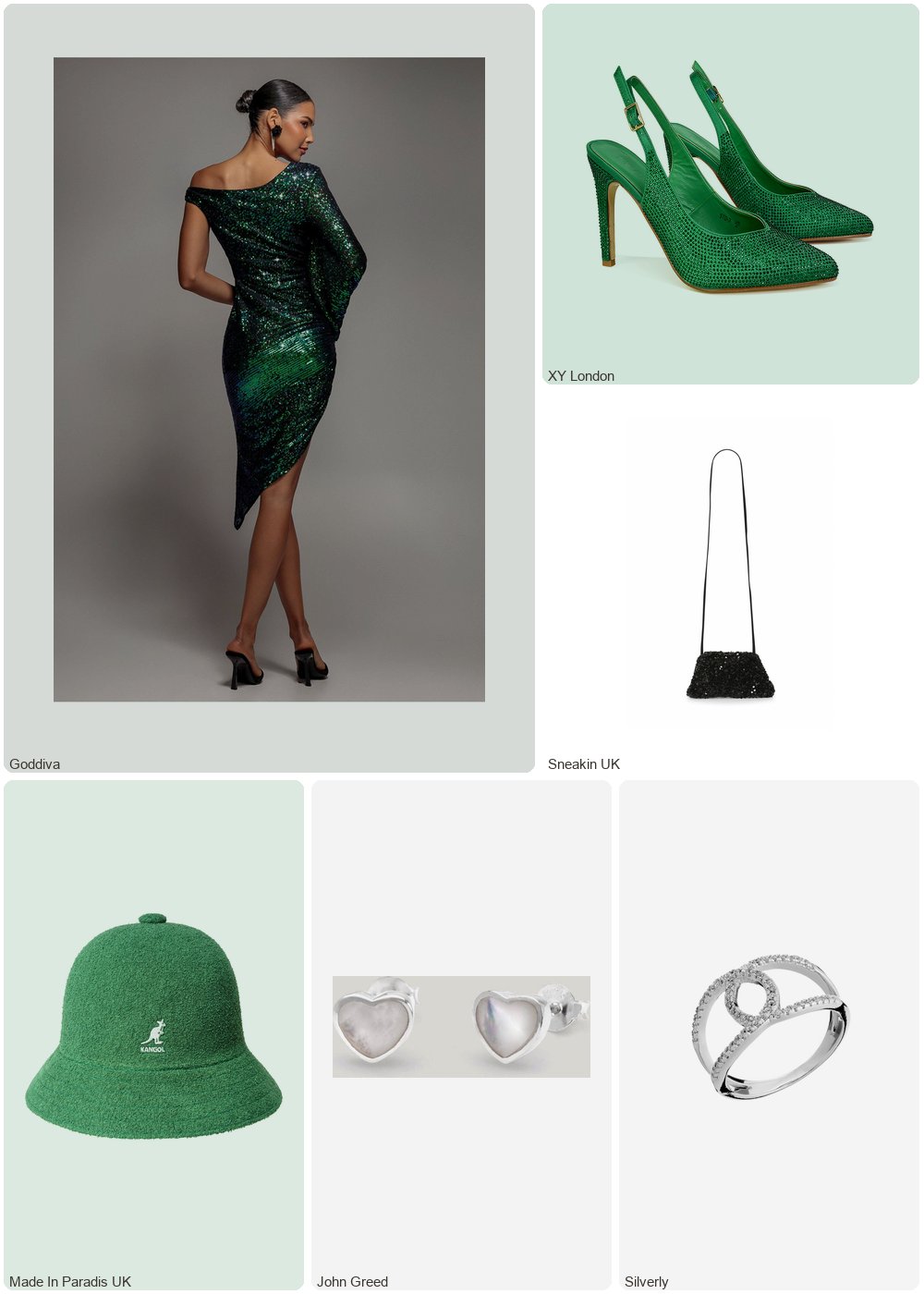 The complete outfit featuring Goddiva Goddiva One Shoulder Asymmetric Midi Dress - Emerald Green